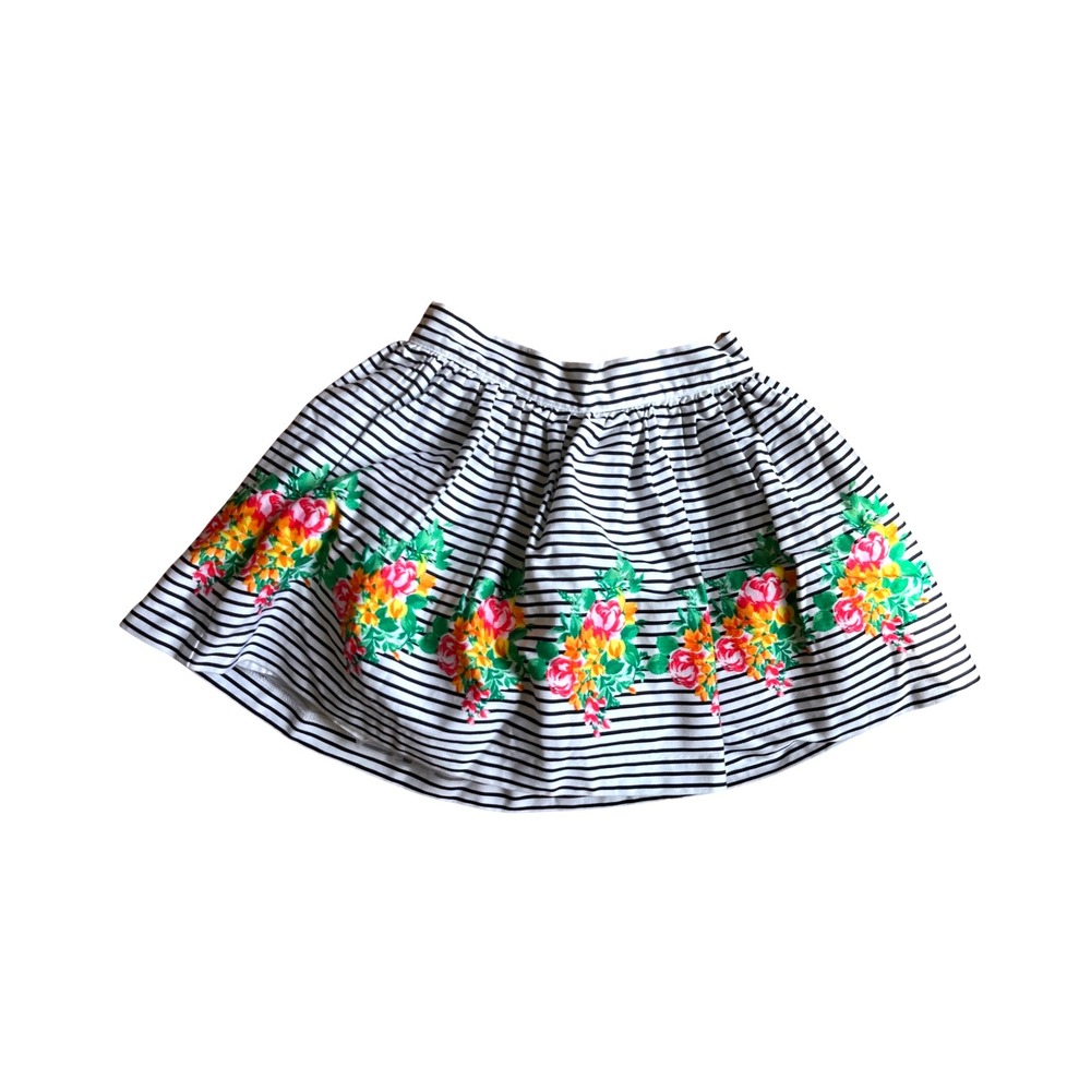 Janie & Jack Girls Size 3 Floral Striped Border Print‎ Skirt Midsummer Garden